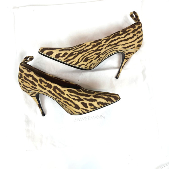 Zimmermann Womens Ankle Tie Heels Size 8 Stiletto Pointed Toe Cheetah Designer - Picture 9 of 10
